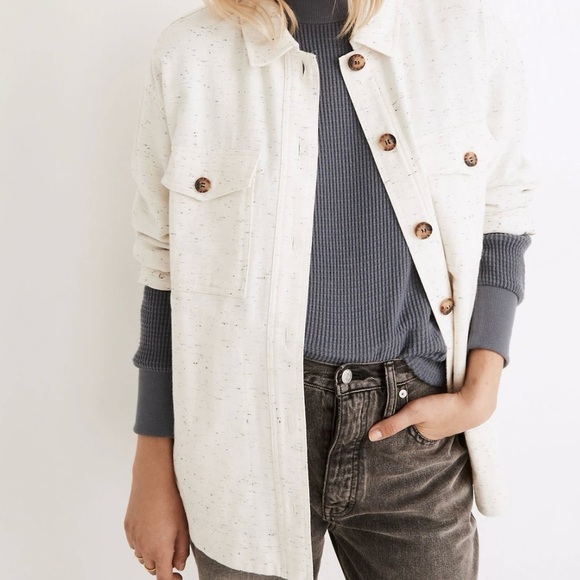 Madewell Donegal Flannel Oversized Shirt-Jacket in Speckled Cream, Size Medium - Picture 1 of 11